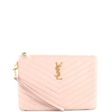 Saint Laurent Classic Monogram Wristlet Pouch Matelasse Chevron Leather Small