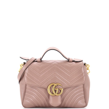 Gucci GG Marmont Top Handle Flap Bag Matelasse Leather Small
