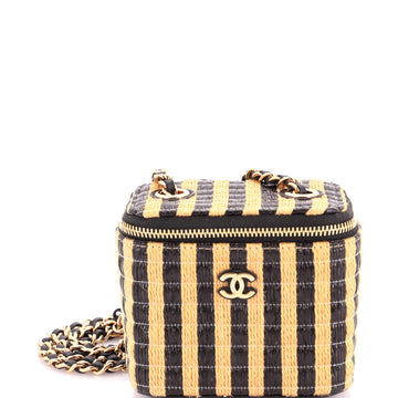 Chanel Classic Vanity Case with Chain Striped Raffia and Jute Mini