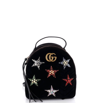 Gucci GG Marmont Backpack Embellished Matelasse Velvet Small