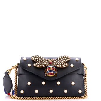 Gucci Broadway Pearly Bee Shoulder Bag Embellished Leather Mini