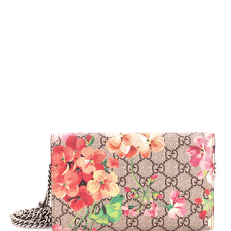 Gucci Chain Wallet Blooms Print GG Coated Canvas