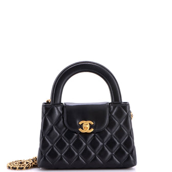 Chanel Kelly Top Handle Shopping Bag Quilted Shiny Aged Calfskin Mini