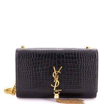 Saint Laurent Classic Monogram Tassel Crossbody Bag Crocodile Embossed Leather Medium