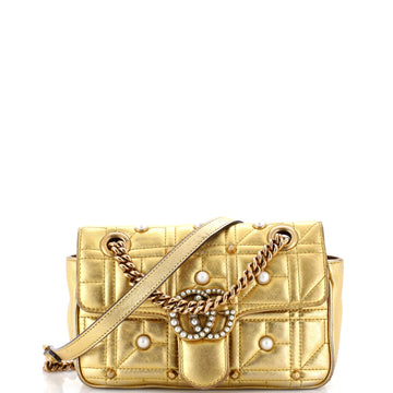 Gucci Pearly GG Marmont Flap Bag Embellished Matelasse Leather Mini