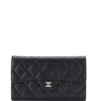 Chanel CC Gusset Classic Flap Wallet Quilted Caviar Long