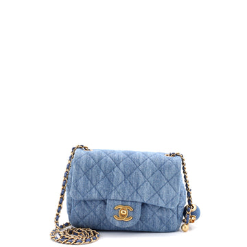 Chanel Pearl Crush Square Flap Bag Quilted Denim Mini