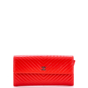 Chanel CC Gusset Flap Wallet Chevron Patent Long