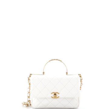 Chanel Logo Quilted Metal Top Handle Flap Bag Quilted Lambskin with Metal and Crystals Small