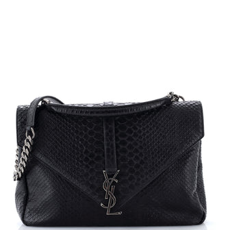 Saint Laurent Classic Monogram College Bag Python Embossed Leather Large