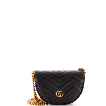 Gucci GG Marmont Half Moon Flap Crossbody Bag Matelasse Leather Mini