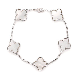 Van Cleef & Arpels Vintage Alhambra 5 Motifs Bracelet 18K White Gold and Mother of Pearl