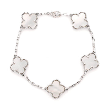 Van Cleef & Arpels Vintage Alhambra 5 Motifs Bracelet 18K White Gold and Mother of Pearl