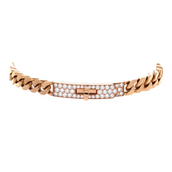 Hermes Kelly Gourmette Bracelet 18K Rose Gold and Pave Diamonds Extra Small
