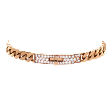 Hermes Kelly Gourmette Bracelet 18K Rose Gold and Pave Diamonds Extra Small