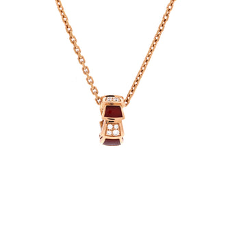 Bvlgari Serpenti Viper Pendant Necklace 18K Rose Gold with Carnelian and Diamonds