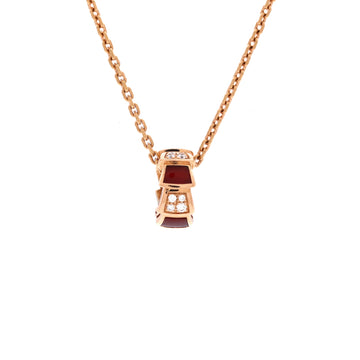 Bvlgari Serpenti Viper Pendant Necklace 18K Rose Gold with Carnelian and Diamonds