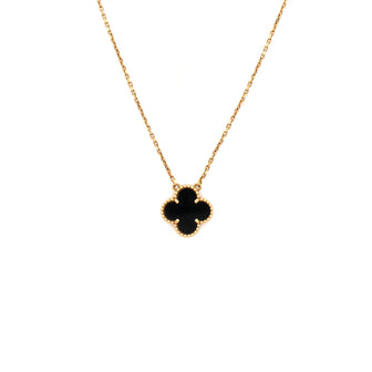 Van Cleef & Arpels Vintage Alhambra Pendant Necklace 18K Yellow Gold and Onyx