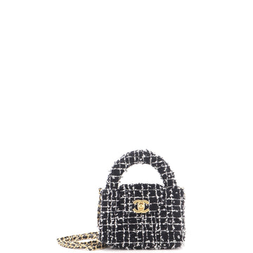 Chanel Kelly Top Handle Shopping Bag Quilted Tweed with Sequins Nano