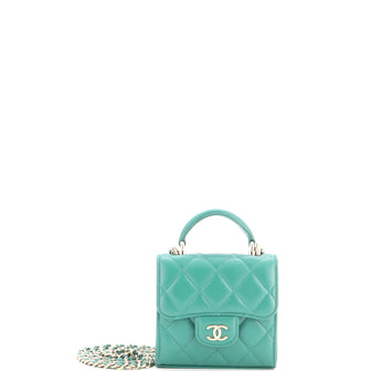 Chanel Square Classic Flap Top Handle Clutch with Chain Quilted Lambskin