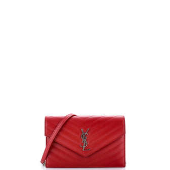 Saint Laurent Classic Monogram Wallet on Chain Matelasse Chevron Leather Small