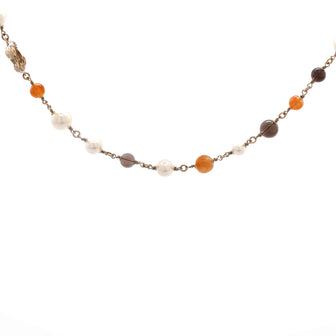 Chanel CC Station Long Necklace Ruthenium with Resin and Faux Pearls