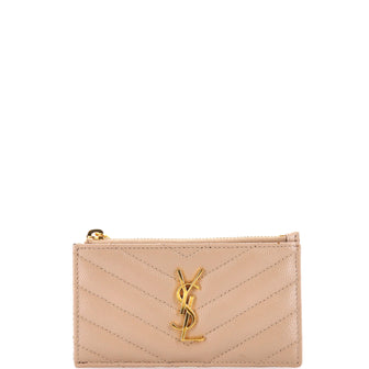 Saint Laurent Monogram Fragments Zip Card Holder Matelasse Chevron Leather