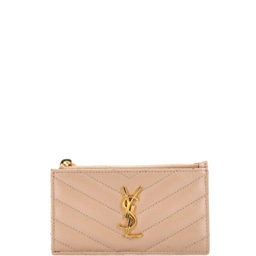 Saint Laurent Monogram Fragments Zip Card Holder Matelasse Chevron Leather
