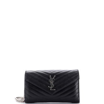 Saint Laurent Classic Monogram Wallet on Chain Matelasse Chevron Leather Medium