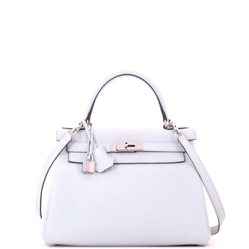 Hermes Kelly Handbag Bleu Pale Clemence with Palladium Hardware 28
