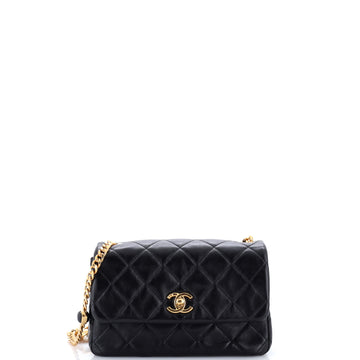 Chanel Resin Pearl Chain Flap Bag Quilted Lambskin Small