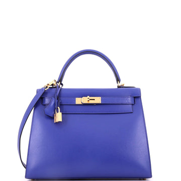 Hermes Kelly Handbag Bleu Electrique Tadelakt with Gold Hardware 28