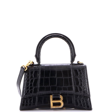 Balenciaga Hourglass Top Handle Bag Crocodile Embossed Leather XS