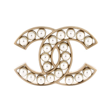 Chanel CC Brooch Metal with Faux Pearls