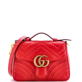Gucci GG Marmont Top Handle Flap Bag Matelasse Leather Mini