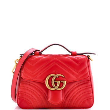 Gucci GG Marmont Top Handle Flap Bag Matelasse Leather Mini