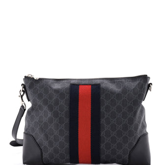 Gucci Web Zip Flat Messenger GG Coated Canvas Medium