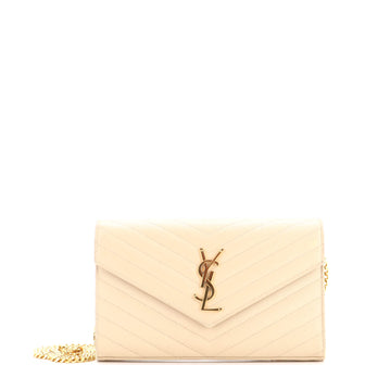 Saint Laurent Classic Monogram Wallet on Chain Matelasse Chevron Leather Medium