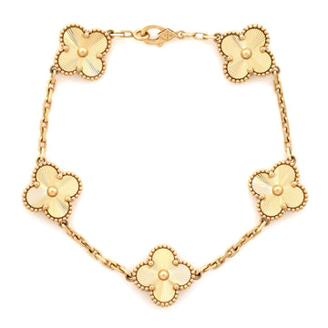 Van Cleef & Arpels Vintage Alhambra 5 Motifs Bracelet Guilloche 18K Yellow Gold