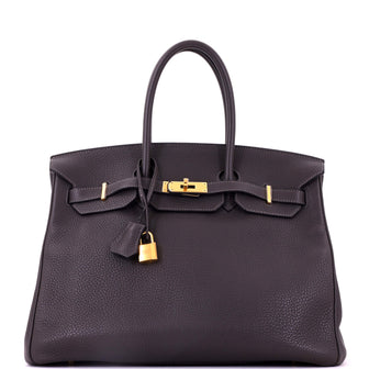 Hermes Birkin Handbag Graphite Clemence with Gold Hardware 35