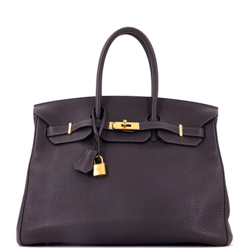 Hermes Birkin Handbag Graphite Clemence with Gold Hardware 35