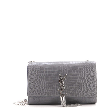 Saint Laurent Classic Monogram Tassel Crossbody Bag Crocodile Embossed Leather Medium