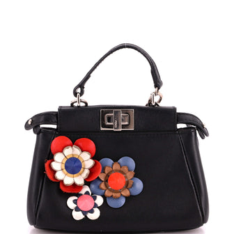 Fendi Peekaboo Bag Floral Embellished Leather Micro