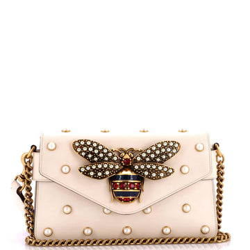 Gucci Broadway Pearly Bee Shoulder Bag Embellished Leather Mini