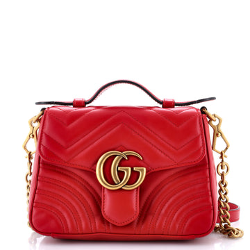 Gucci GG Marmont Top Handle Flap Bag Matelasse Leather Mini