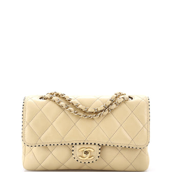 Chanel Vintage Punched Edge Classic Single Flap Bag Quilted Lambskin Medium