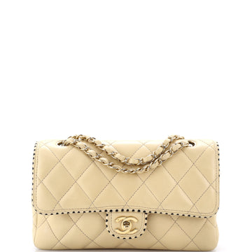 Chanel Vintage Punched Edge Classic Single Flap Bag Quilted Lambskin Medium