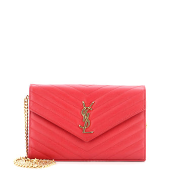 Saint Laurent Classic Monogram Wallet on Chain Matelasse Chevron Leather Medium