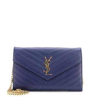 Saint Laurent Classic Monogram Wallet on Chain Matelasse Chevron Leather Medium