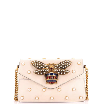 Gucci Broadway Pearly Bee Shoulder Bag Embellished Leather Mini
